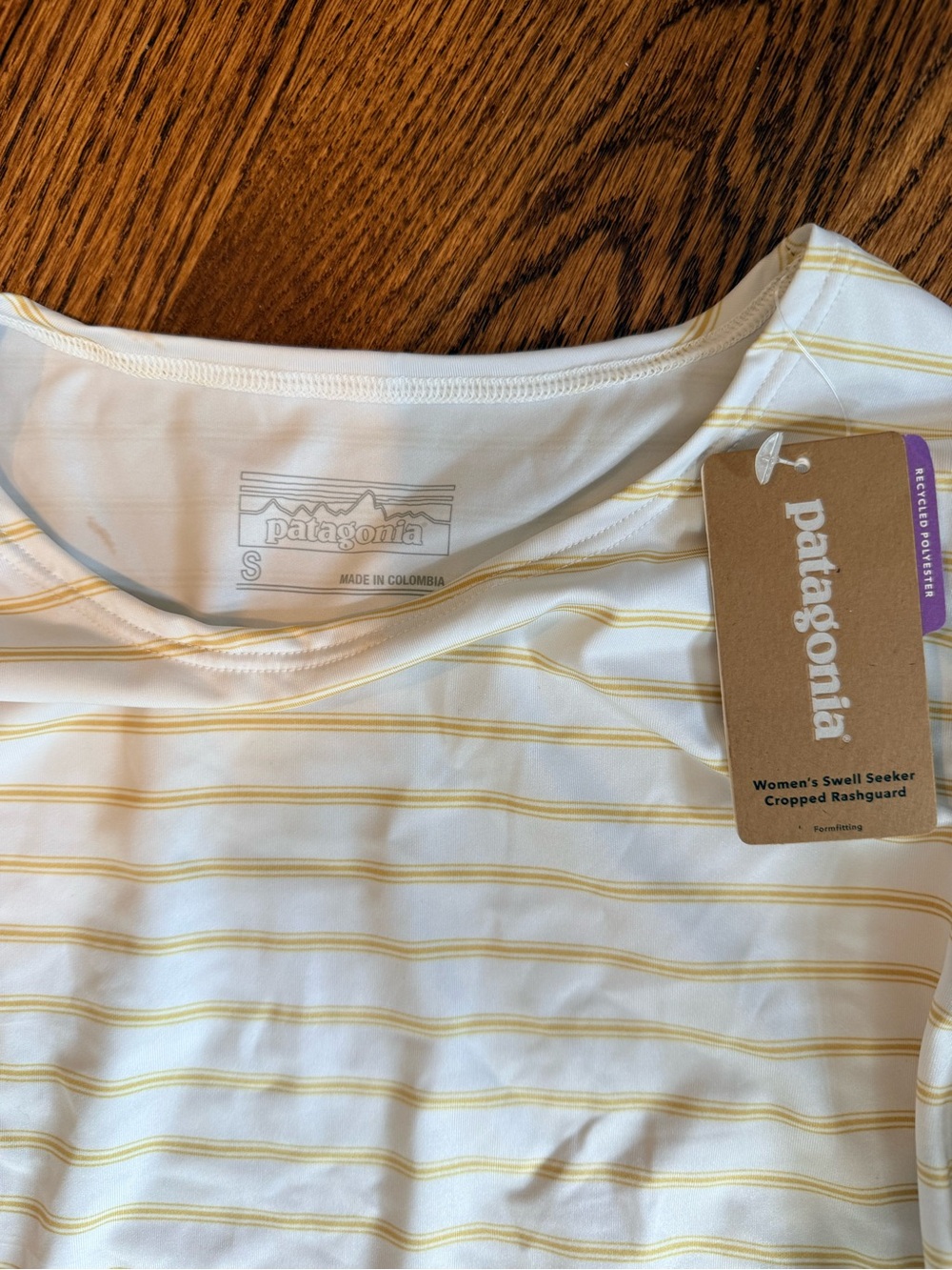 Patagonia White and Pale Yellow Striped 3-Piece Swim Set with Lavender Trim - Picture 2 of 3
